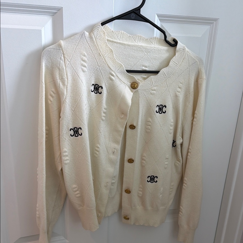 Celine Cream Button-Front Women's Sweater Cardigan